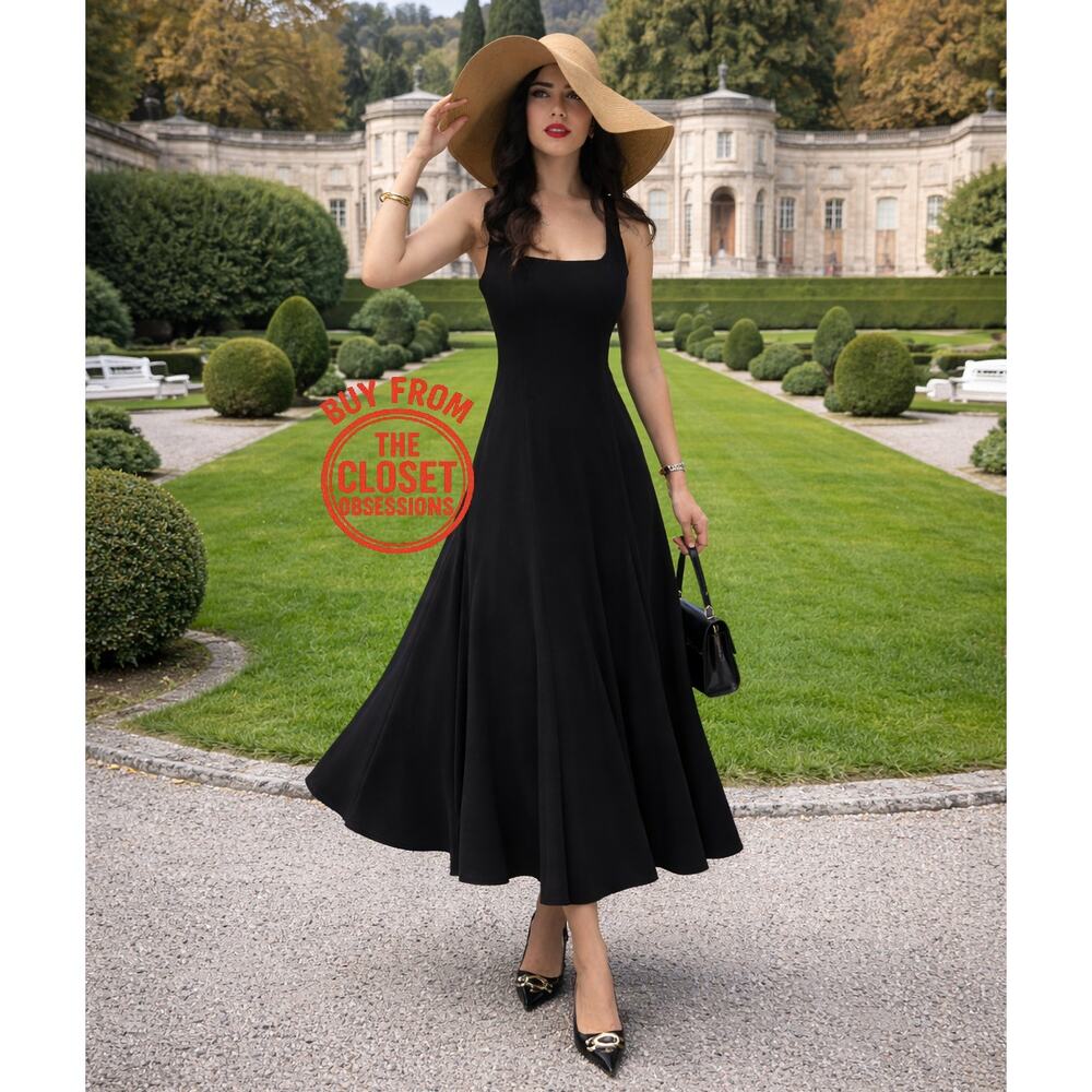 LAST ONE!!! ZARA A-Line Black Midi Dress NWT Square Neck Size L